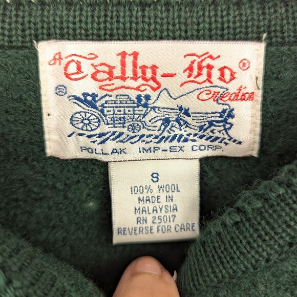 Vintage Tally-Ho 100% Wool Green Cardigan Jacket Gold Buttons Women’s Small - Picture 8 of 12